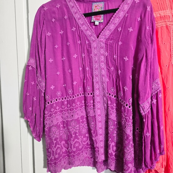 Johnny Was Embroidered Summer Top in Purple - Picture 3 of 6